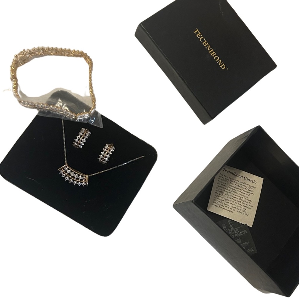NEW Necklace bracelet earring  set technibond 18k gold bonded to sterling silver